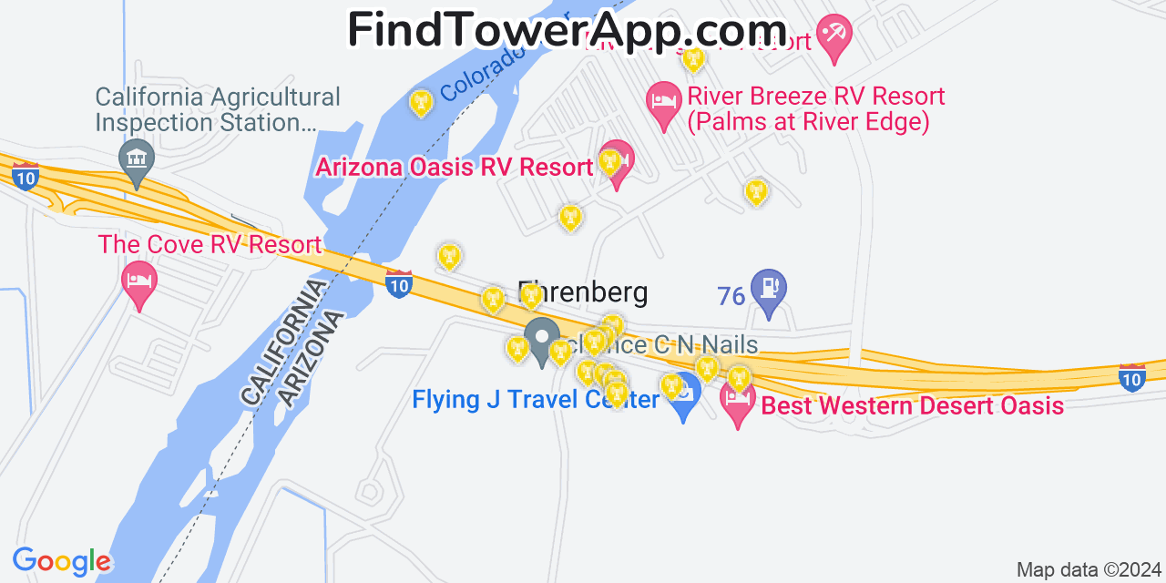 AT&T 4G/5G cell tower coverage map Ehrenberg, Arizona