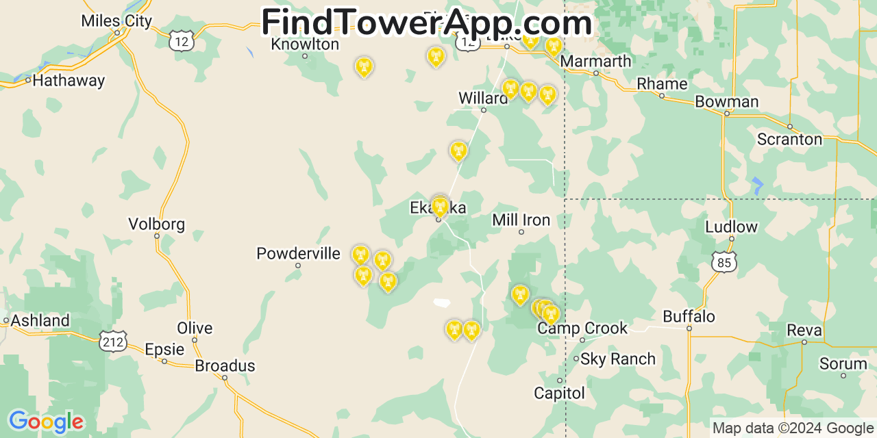 Verizon 4G/5G cell tower coverage map Ekalaka, Montana