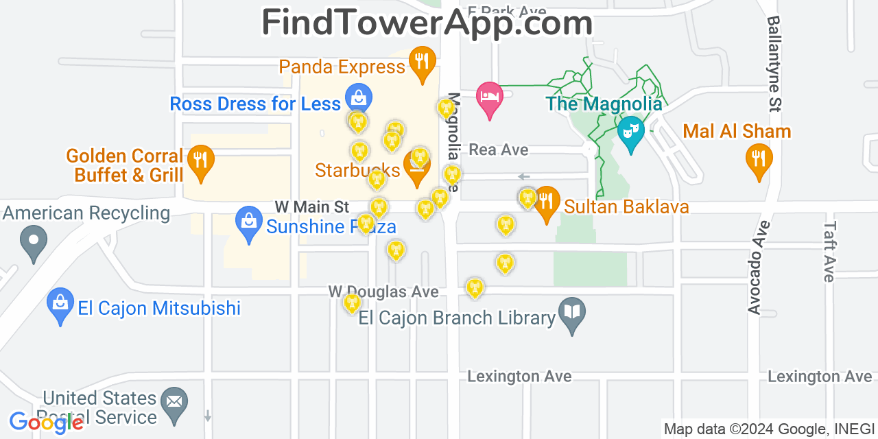 AT&T 4G/5G cell tower coverage map El Cajon, California