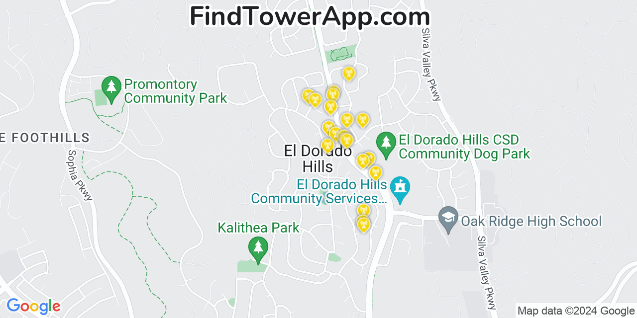 T-Mobile 4G/5G cell tower coverage map El Dorado Hills, California
