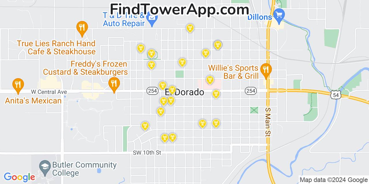 AT&T 4G/5G cell tower coverage map El Dorado, Kansas