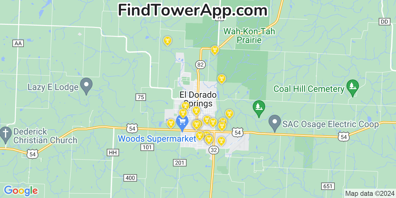 AT&T 4G/5G cell tower coverage map El Dorado Springs, Missouri