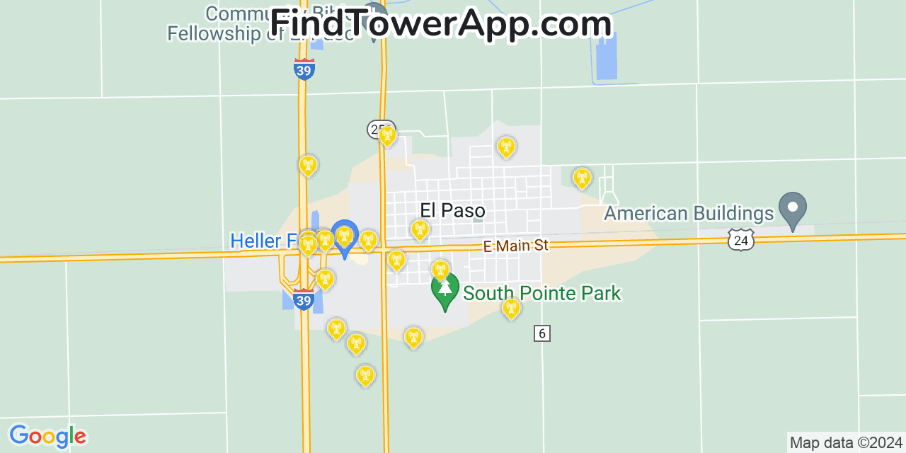 AT&T 4G/5G cell tower coverage map El Paso, Illinois