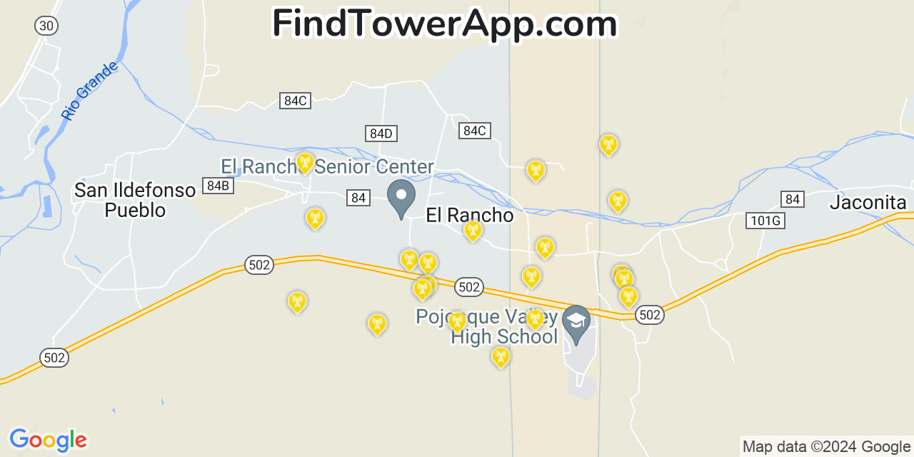 AT&T 4G/5G cell tower coverage map El Rancho, New Mexico
