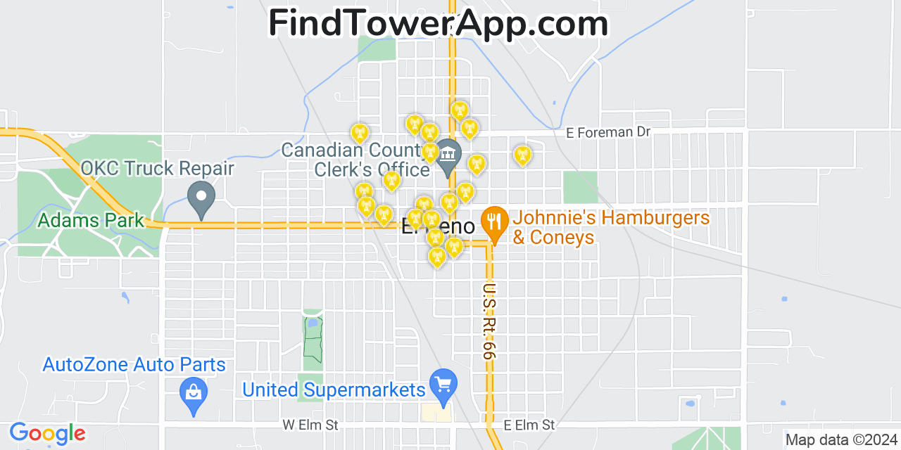 AT&T 4G/5G cell tower coverage map El Reno, Oklahoma