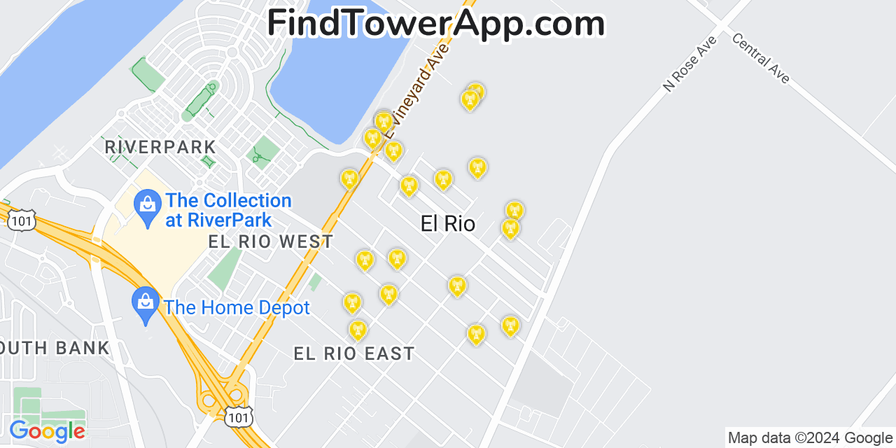 Verizon 4G/5G cell tower coverage map El Rio, California
