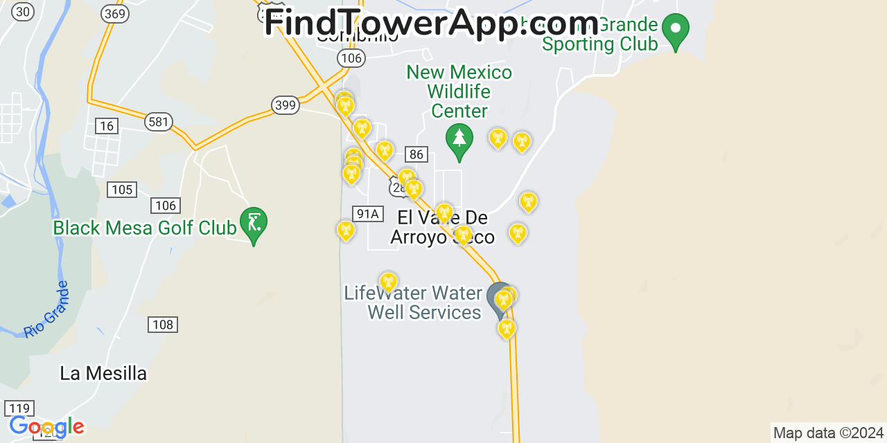 Verizon 4G/5G cell tower coverage map El Valle de Arroyo Seco, New Mexico