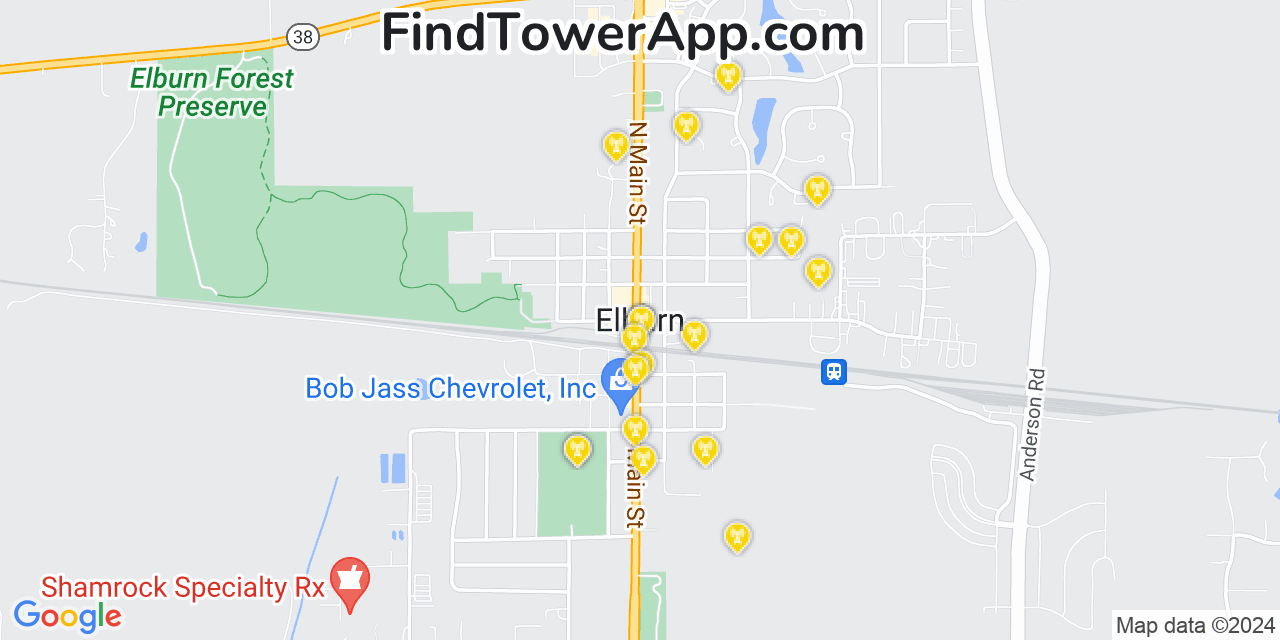 AT&T 4G/5G cell tower coverage map Elburn, Illinois