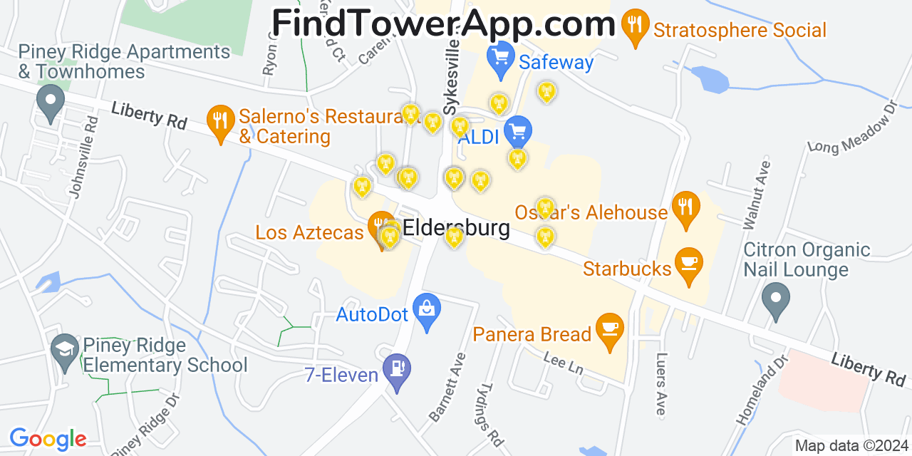 AT&T 4G/5G cell tower coverage map Eldersburg, Maryland