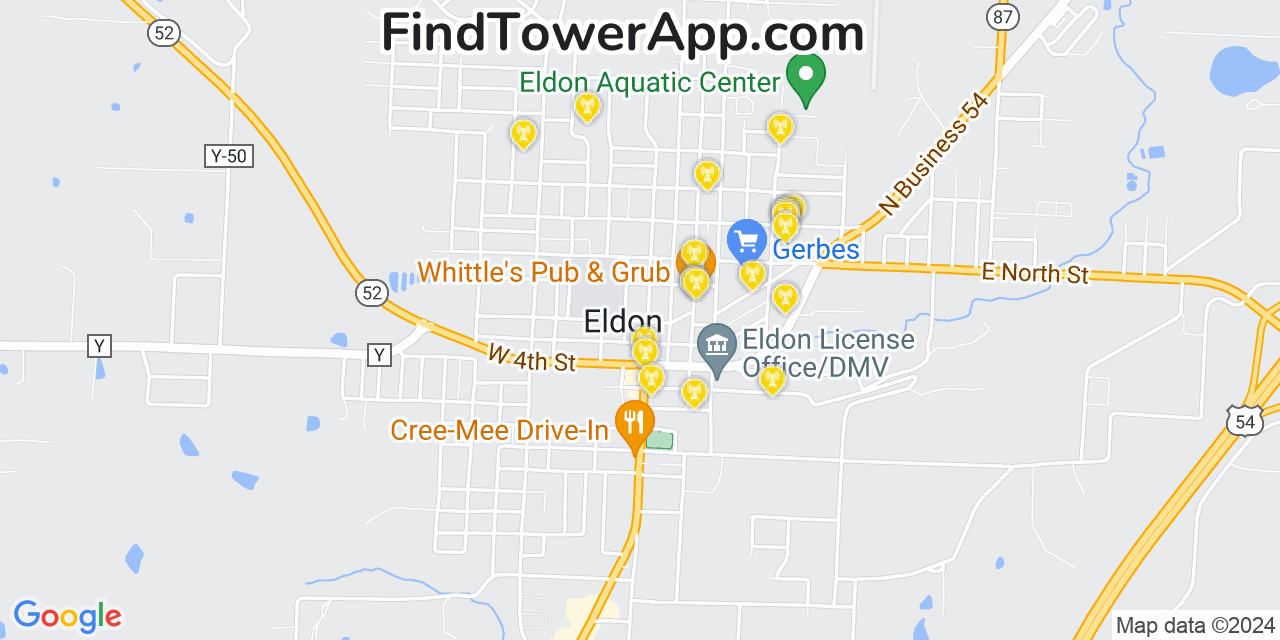 Verizon 4G/5G cell tower coverage map Eldon, Missouri