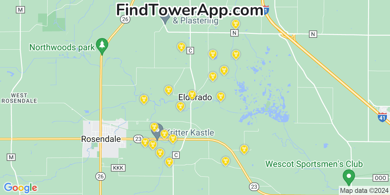 AT&T 4G/5G cell tower coverage map Eldorado, Wisconsin