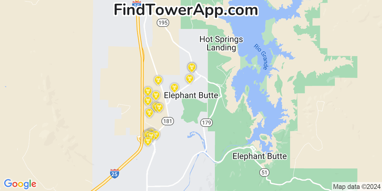 AT&T 4G/5G cell tower coverage map Elephant Butte, New Mexico