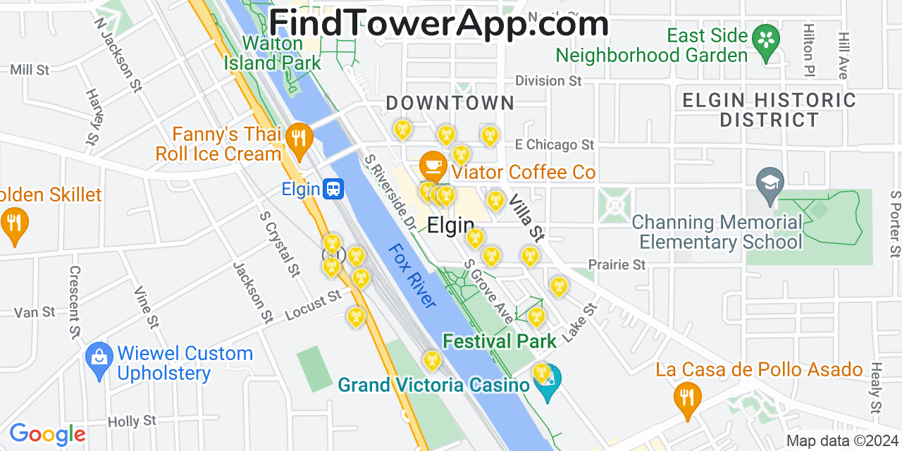 AT&T 4G/5G cell tower coverage map Elgin, Illinois