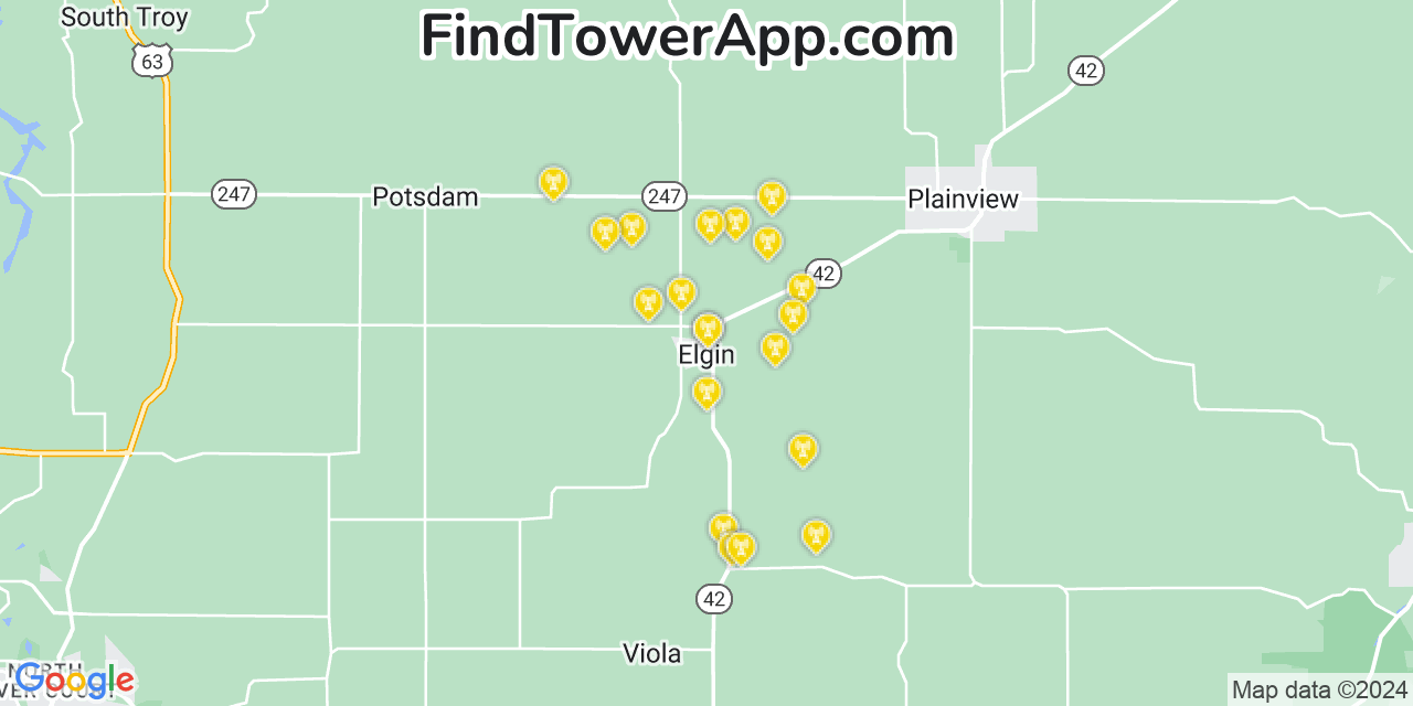 AT&T 4G/5G cell tower coverage map Elgin, Minnesota