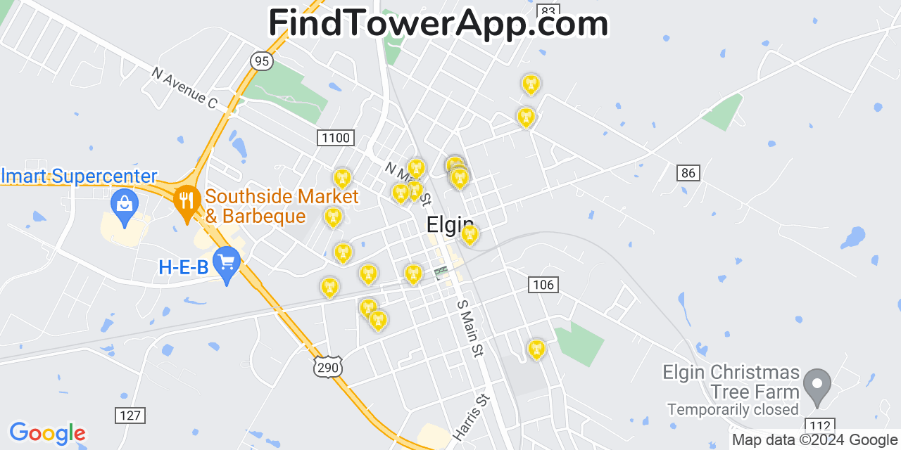 T-Mobile 4G/5G cell tower coverage map Elgin, Texas
