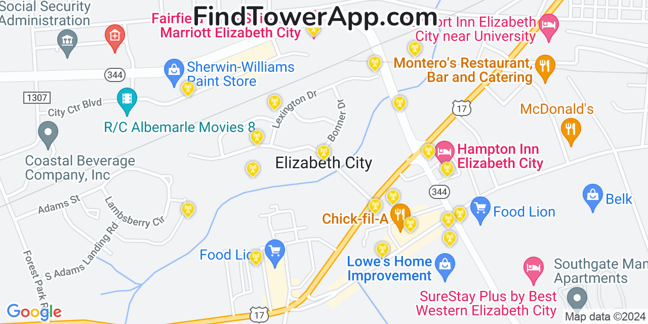 T-Mobile 4G/5G cell tower coverage map Elizabeth City, North Carolina