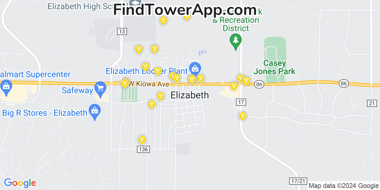 Verizon 4G/5G cell tower coverage map Elizabeth, Colorado