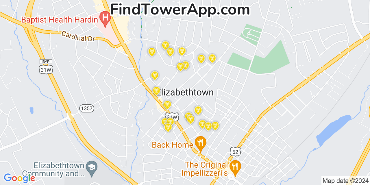 T-Mobile 4G/5G cell tower coverage map Elizabethtown, Kentucky