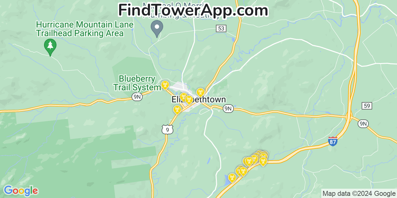 AT&T 4G/5G cell tower coverage map Elizabethtown, New York