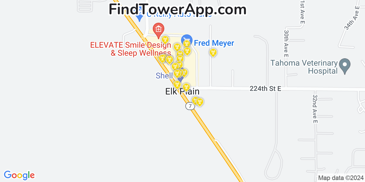 AT&T 4G/5G cell tower coverage map Elk Plain, Washington