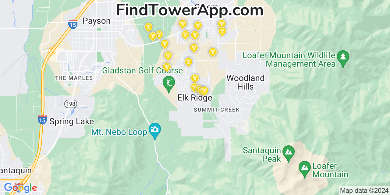 Verizon 4G/5G cell tower coverage map Elk Ridge, Utah
