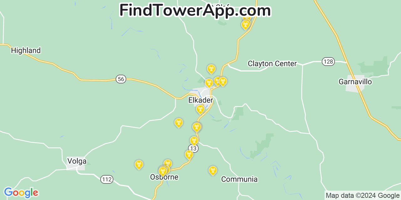 AT&T 4G/5G cell tower coverage map Elkader, Iowa