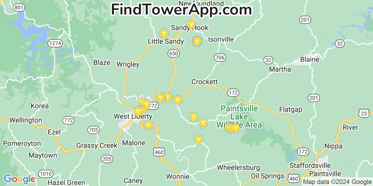 AT&T 4G/5G cell tower coverage map Elkfork, Kentucky