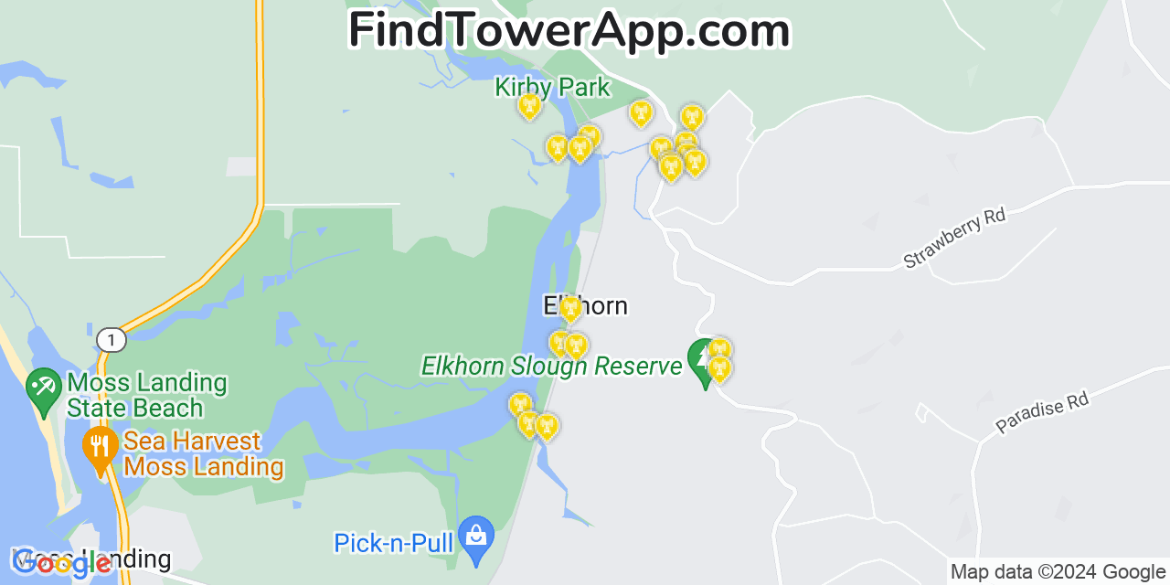 AT&T 4G/5G cell tower coverage map Elkhorn, California