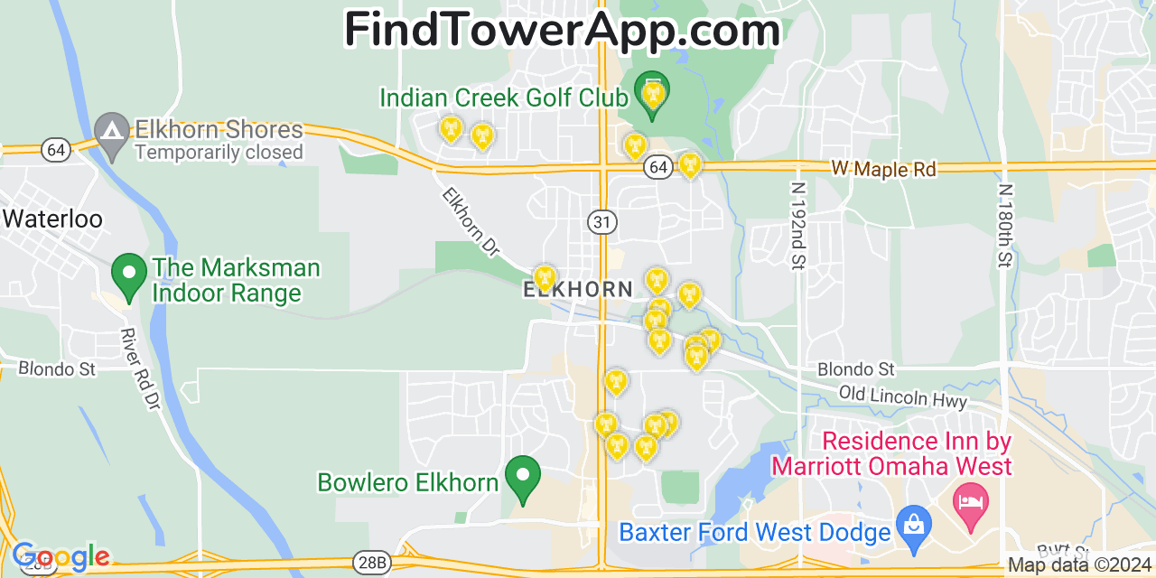 AT&T 4G/5G cell tower coverage map Elkhorn, Nebraska