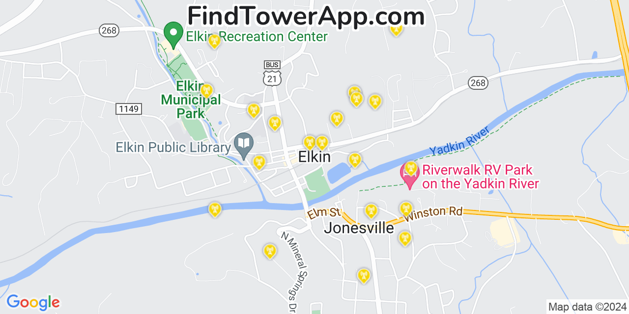 Verizon 4G/5G cell tower coverage map Elkin, North Carolina