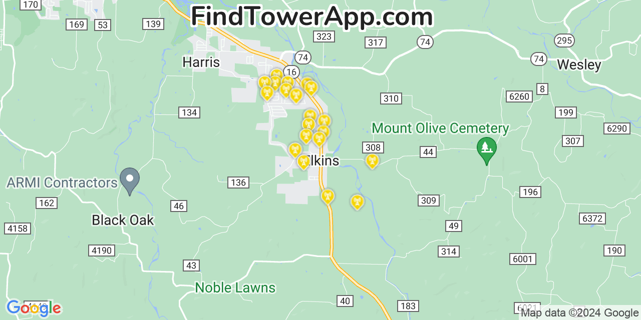 AT&T 4G/5G cell tower coverage map Elkins, Arkansas
