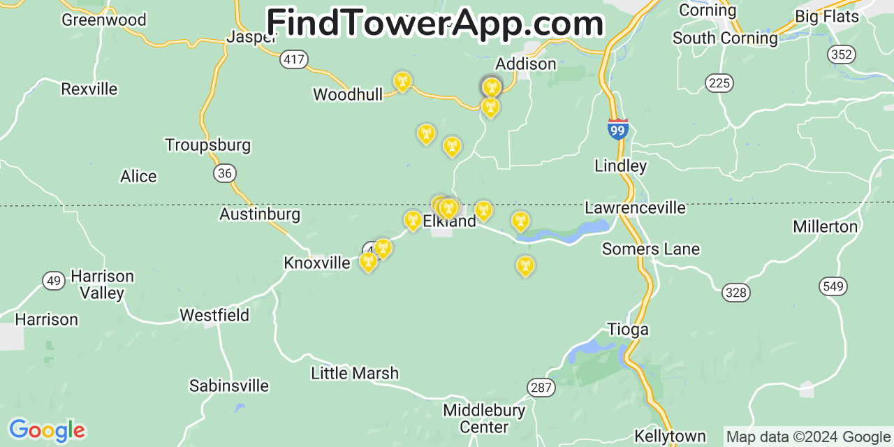 AT&T 4G/5G cell tower coverage map Elkland, Pennsylvania