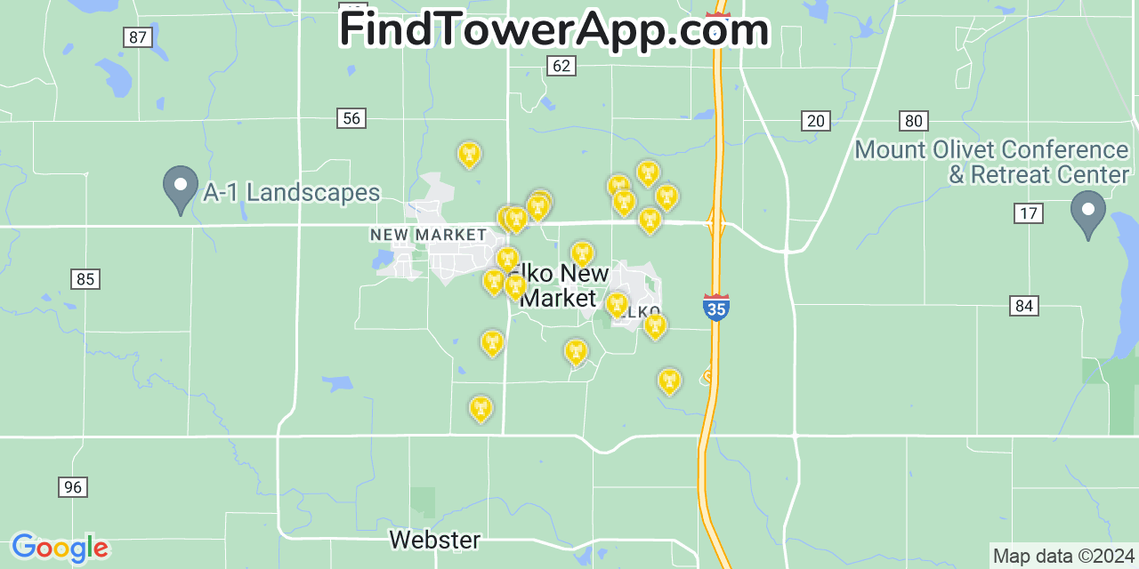 AT&T 4G/5G cell tower coverage map Elko New Market, Minnesota