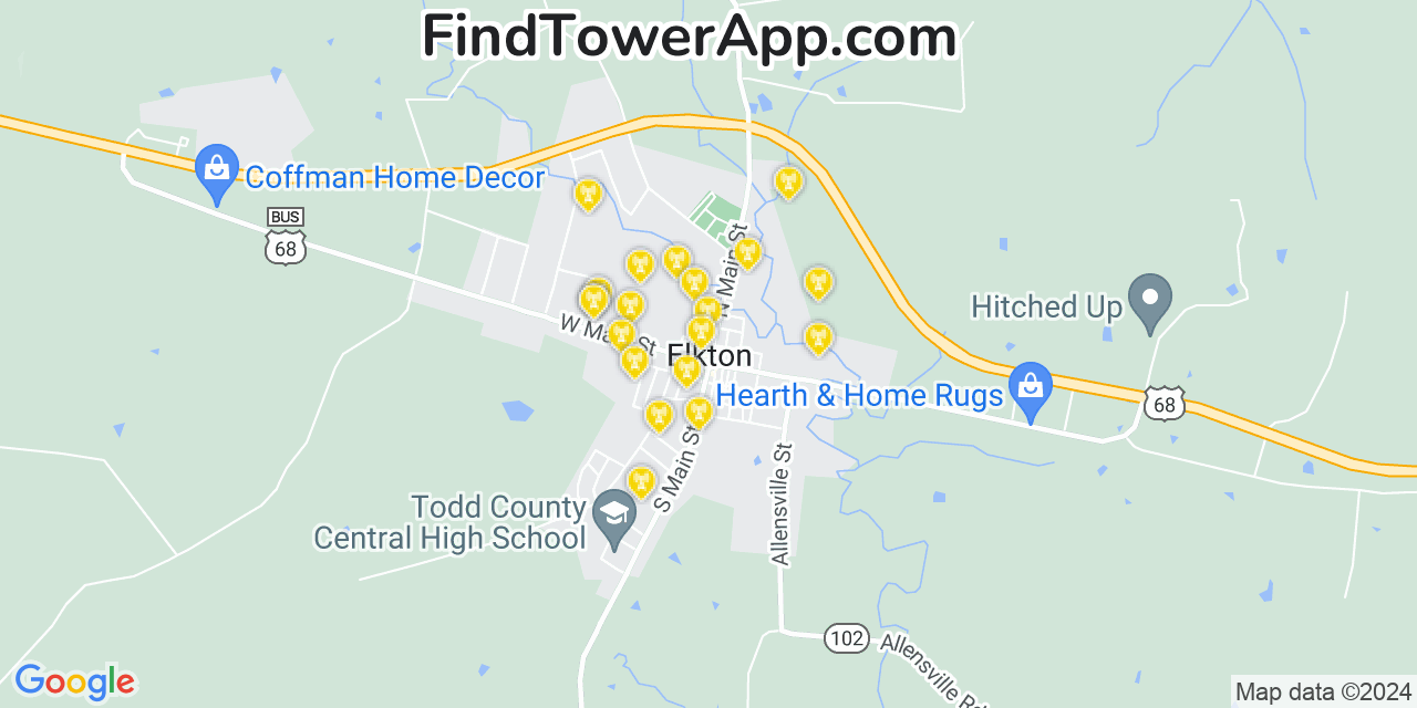 AT&T 4G/5G cell tower coverage map Elkton, Kentucky