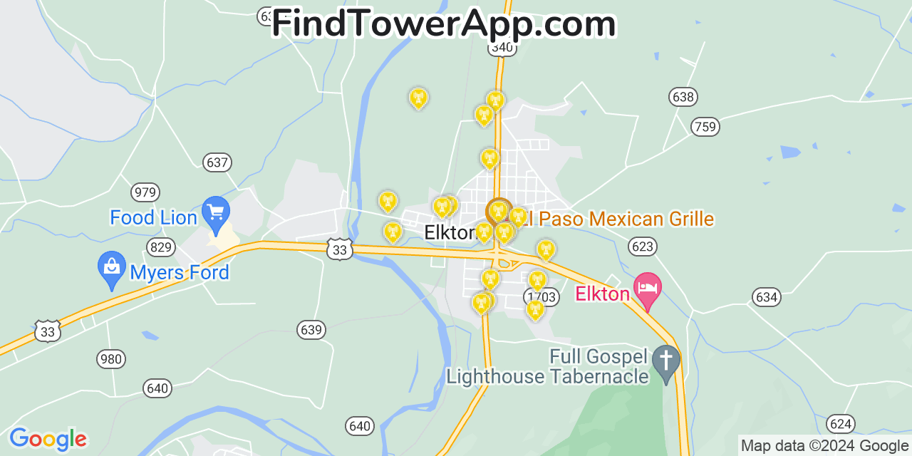 AT&T 4G/5G cell tower coverage map Elkton, Virginia