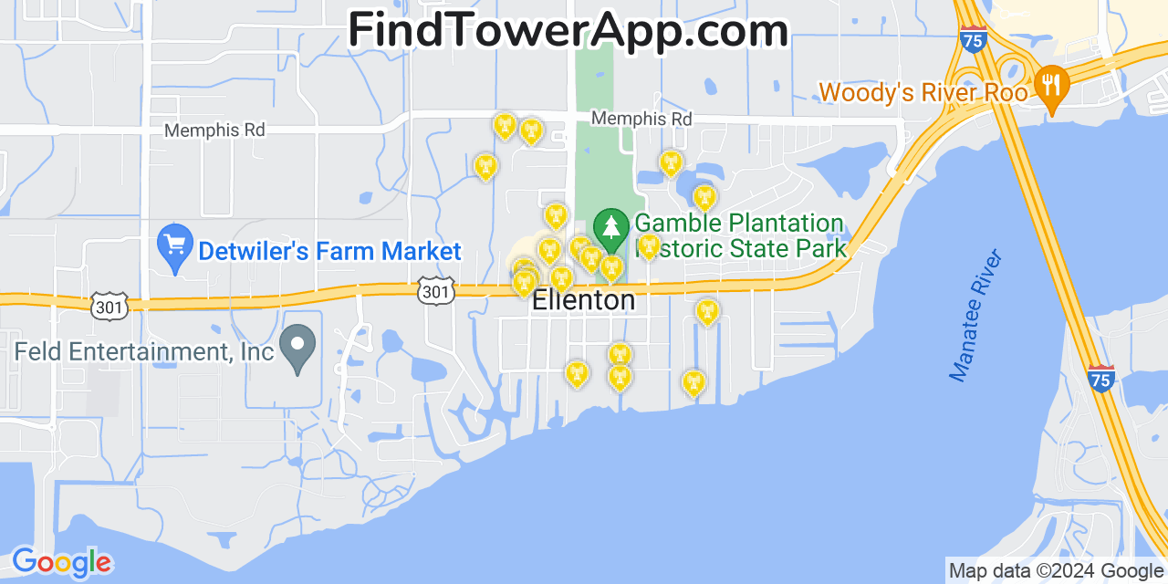 AT&T 4G/5G cell tower coverage map Ellenton, Florida