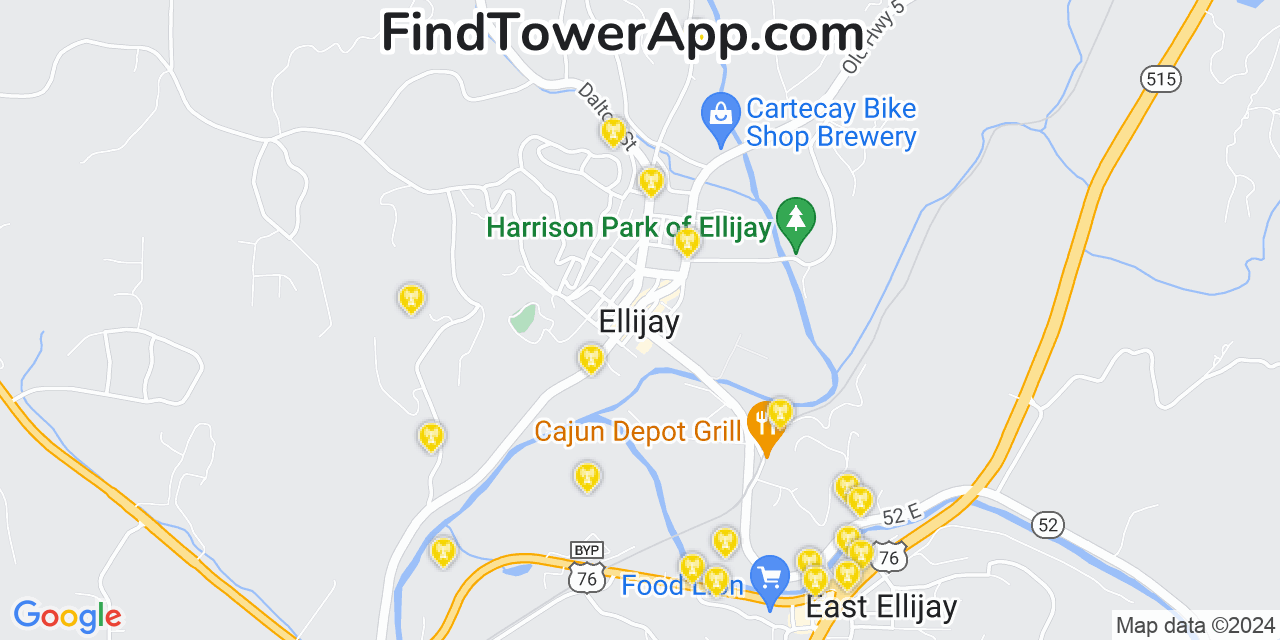 AT&T 4G/5G cell tower coverage map Ellijay, Georgia
