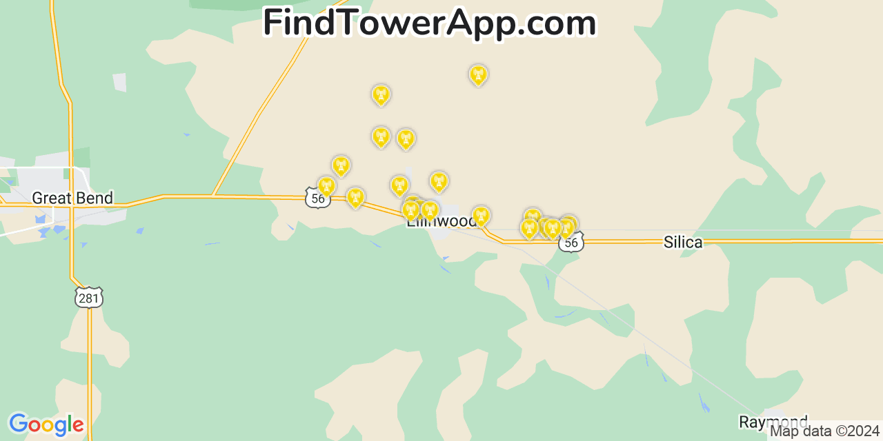 AT&T 4G/5G cell tower coverage map Ellinwood, Kansas
