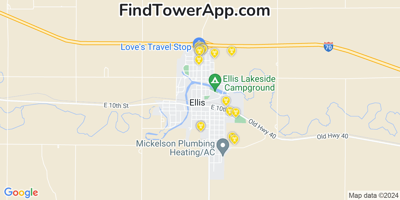 Verizon 4G/5G cell tower coverage map Ellis, Kansas