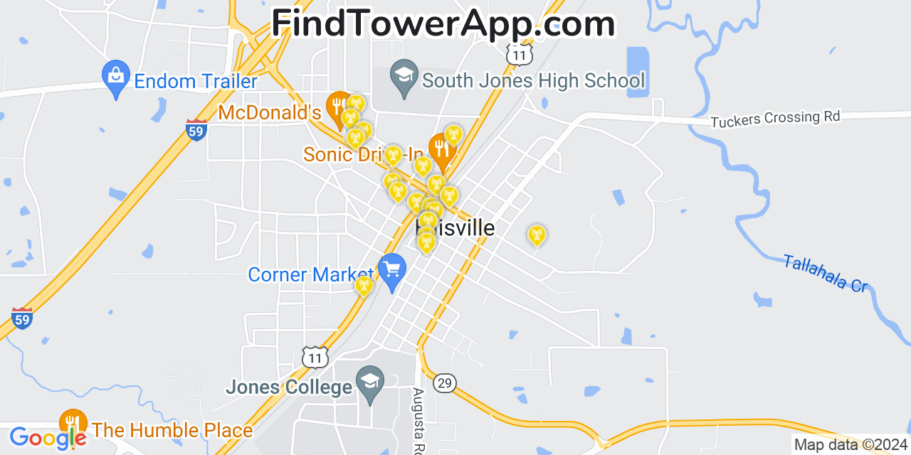 AT&T 4G/5G cell tower coverage map Ellisville, Mississippi