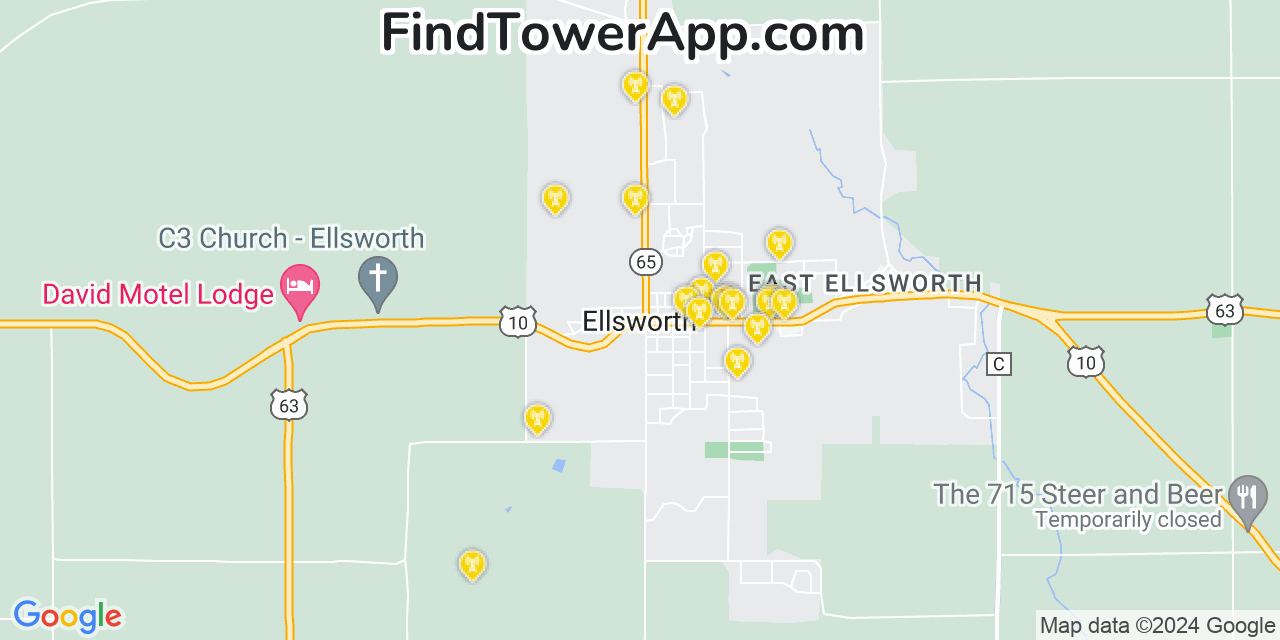 Verizon 4G/5G cell tower coverage map Ellsworth, Wisconsin