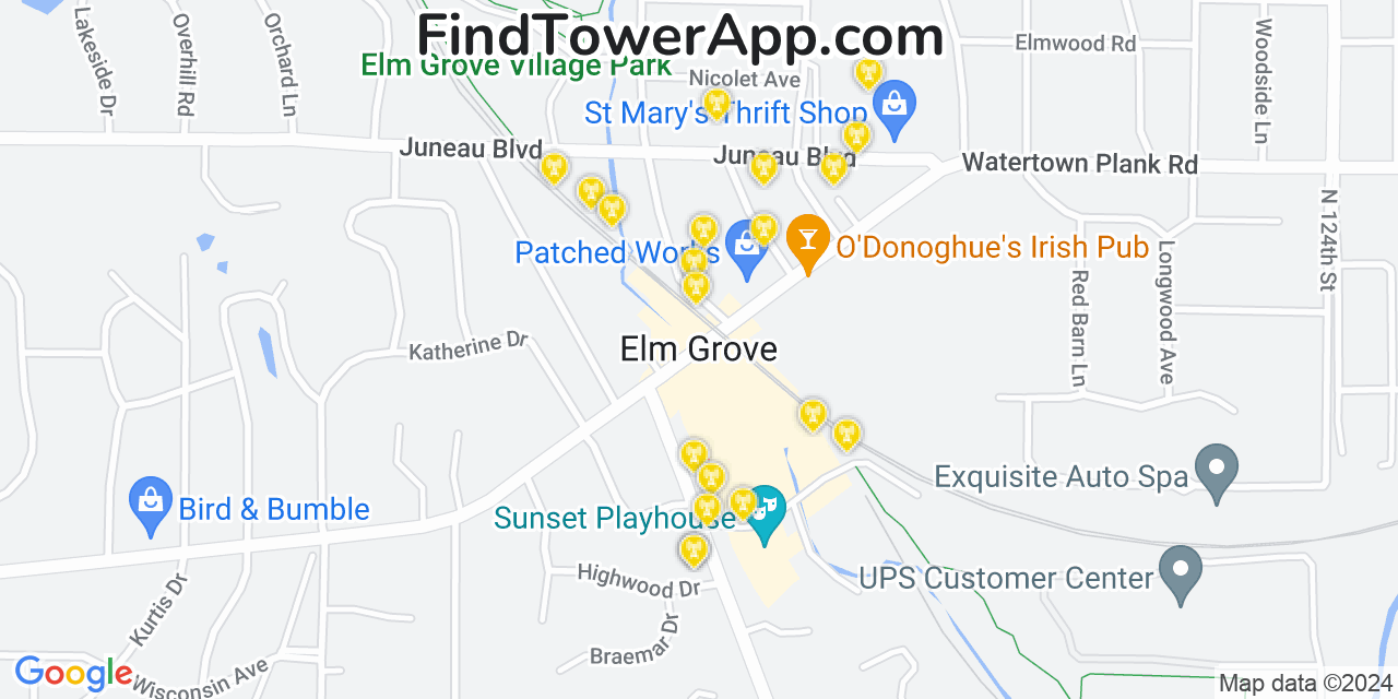 AT&T 4G/5G cell tower coverage map Elm Grove, Wisconsin