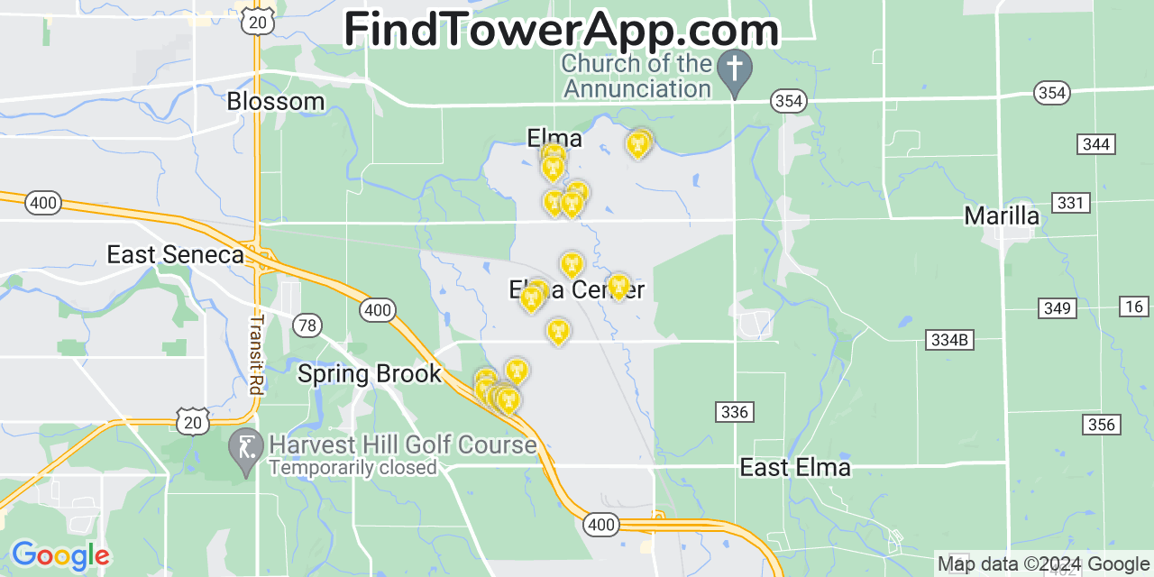 AT&T 4G/5G cell tower coverage map Elma Center, New York