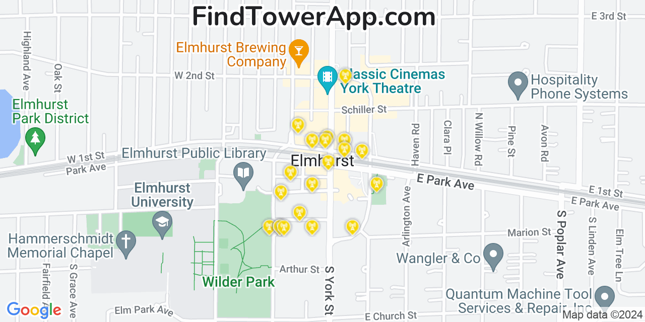AT&T 4G/5G cell tower coverage map Elmhurst, Illinois