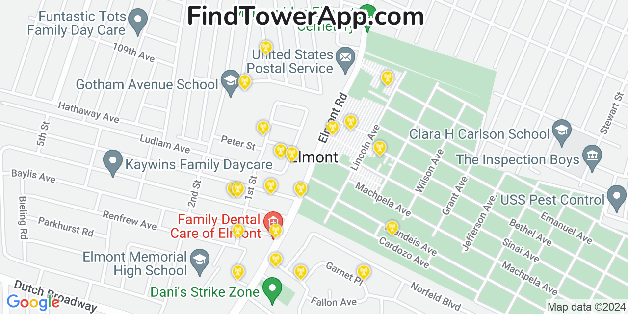 AT&T 4G/5G cell tower coverage map Elmont, New York