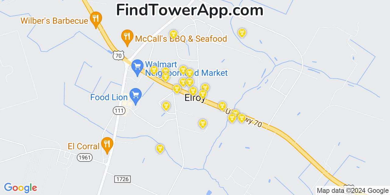 AT&T 4G/5G cell tower coverage map Elroy, North Carolina