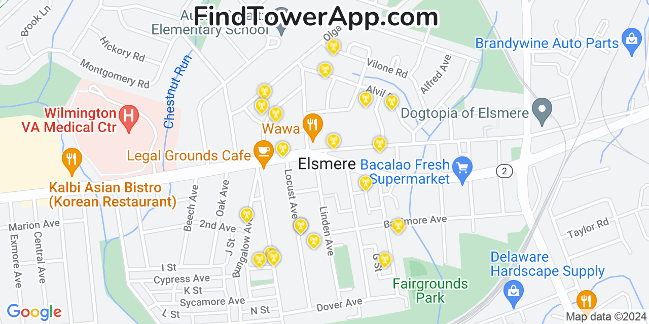 AT&T 4G/5G cell tower coverage map Elsmere, Delaware