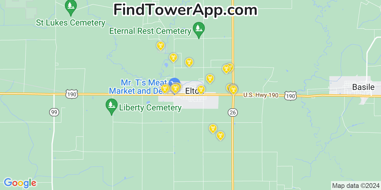 Verizon 4G/5G cell tower coverage map Elton, Louisiana
