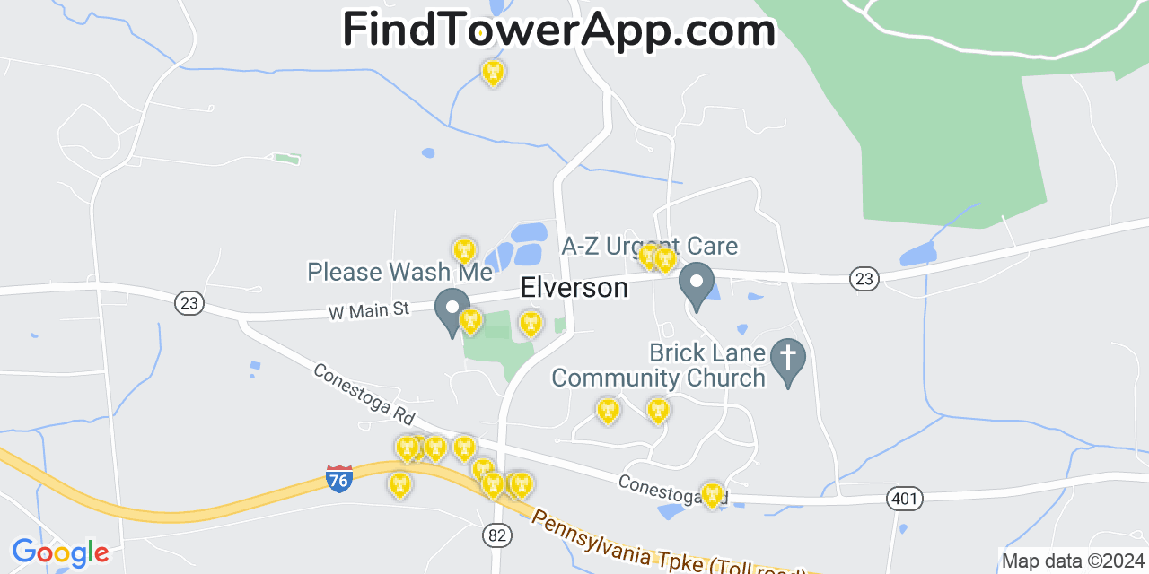 AT&T 4G/5G cell tower coverage map Elverson, Pennsylvania