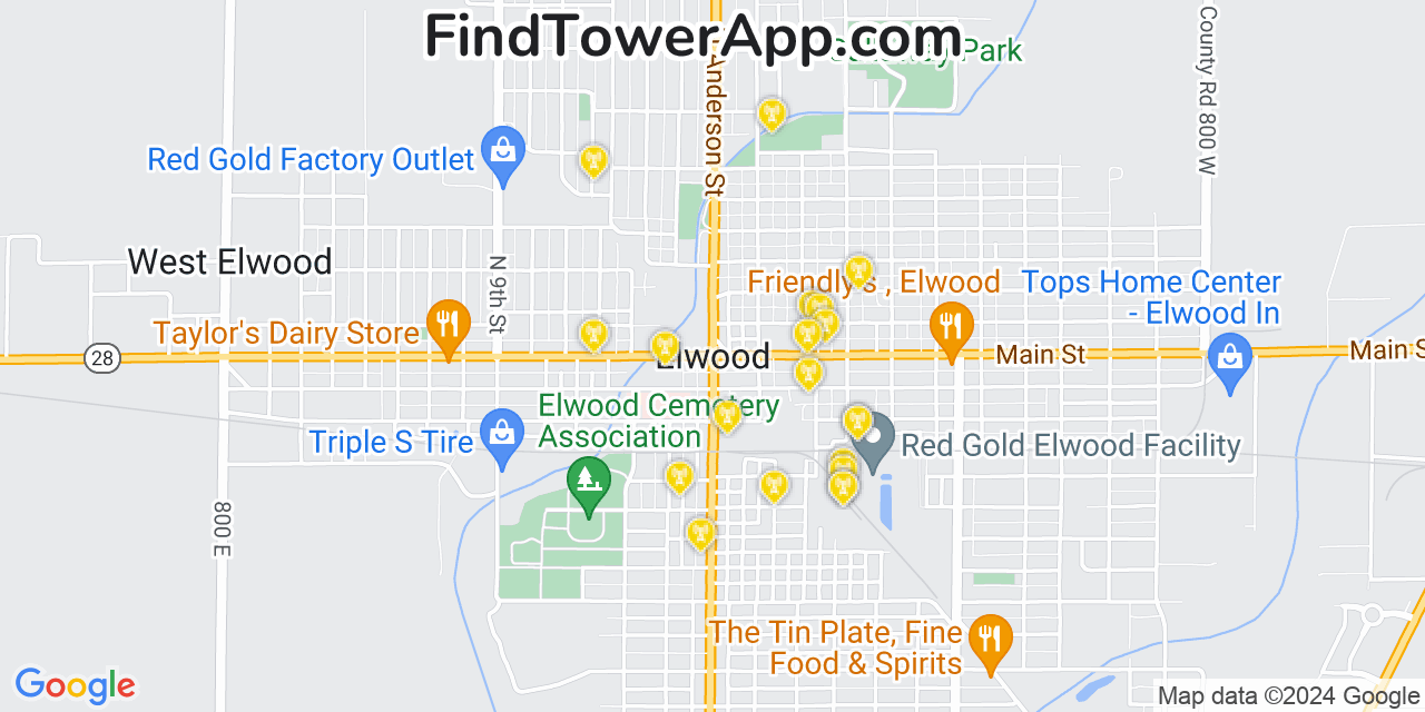 AT&T 4G/5G cell tower coverage map Elwood, Indiana